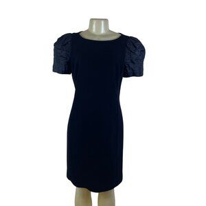 Rickie Freeman Terijon Womens Black Satin-Sleeve Sheath Dress Elegant Sz 8